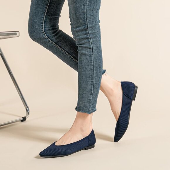 Women's Pointed Toe Knit Ballet Fashionable and Comfortable Dressy Flat Blue - Picture 4 of 6